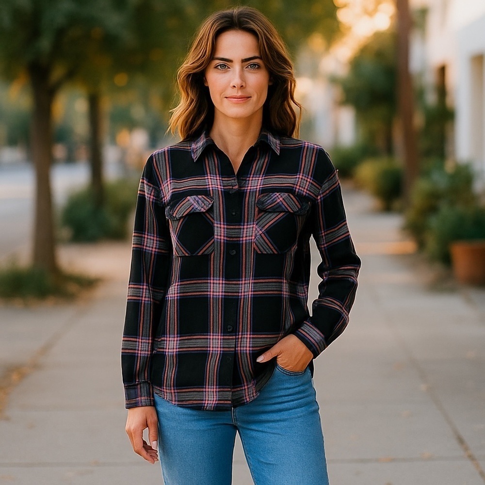 Rails Women’s Plaid Button-Down Shirt – Black, Red & White, Size M